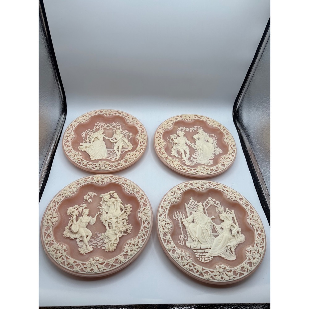 Incolay Studios Shakespearean Lovers Plate Set of 4 Rose Carnelian Roger Akers
